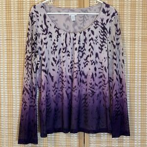 Chico's Womens 3/L Mesh Top Multi-Purple Scoop Neck Long Sleeve Lined Bohemian
